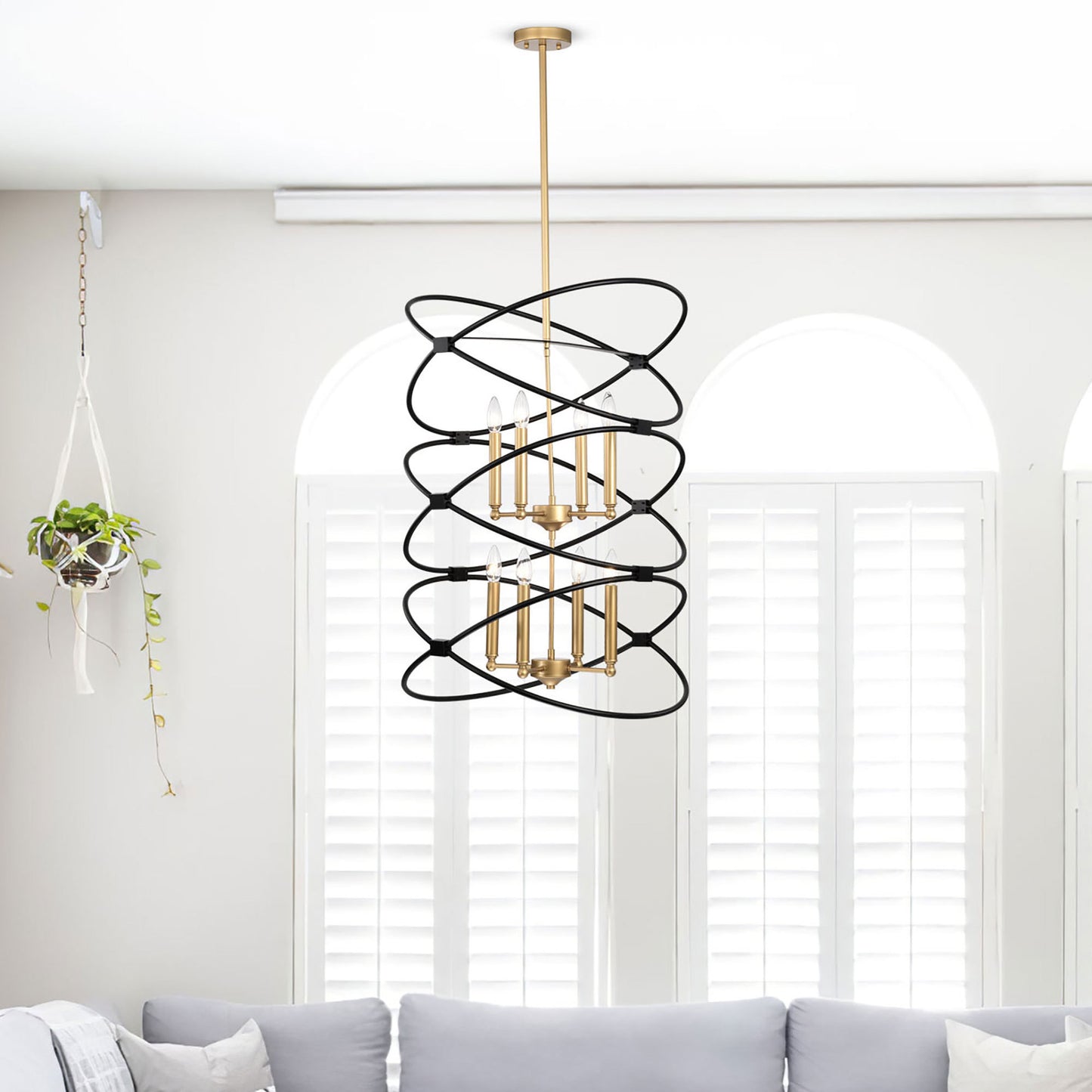 Transitional Gold/Matte Black Metal Chandelier indoor or outdoor Fixture, 8 lights, 2-Tier-Candle Ceiling Light for Living Room, Bedroom, Dining Room, Dimmable, E12, W23.6*H55