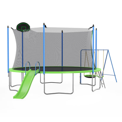 Comfort Living Spaces 12FT Trampoline with Slide and Swings, ASTM Approved Large Recreational Trampoline with Basketball Hoop and Ladder,Outdoor Backyard Trampoline with Net, Capacity for Kids and Adults