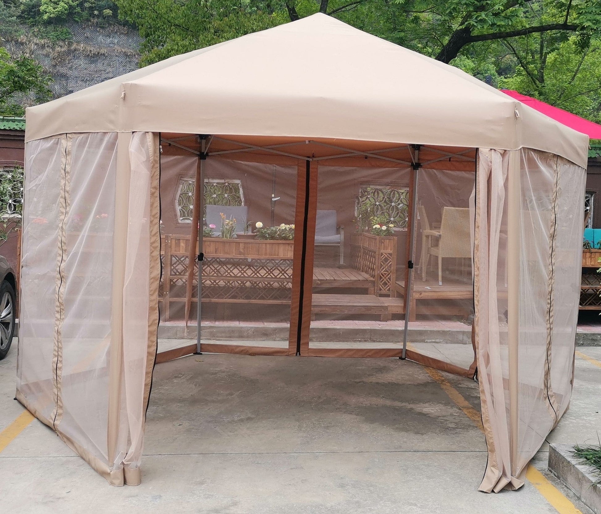 Comfort Living Spaces 13 Ft. W x 13 Ft. D x 9.2ft Pop-Up Gazebo Tent Outdoor Canopy Hexagonal Canopies Gazebos & Pergolas 6 Sided for Patio Garden Backyard Sun Shelter BBQ Garden Events with Strong Steel Frame Storage Bag