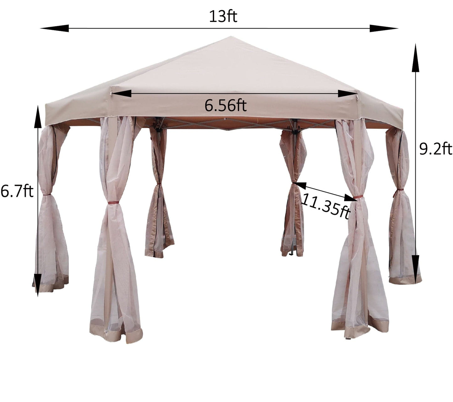 Comfort Living Spaces 13 Ft. W x 13 Ft. D x 9.2ft Pop-Up Gazebo Tent Outdoor Canopy Hexagonal Canopies Gazebos & Pergolas 6 Sided for Patio Garden Backyard Sun Shelter BBQ Garden Events with Strong Steel Frame Storage Bag