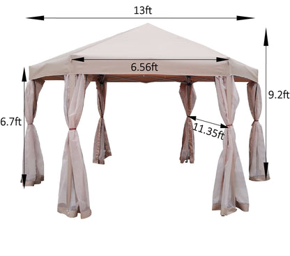 Comfort Living Spaces 13 Ft. W x 13 Ft. D x 9.2ft Pop-Up Gazebo Tent Outdoor Canopy Hexagonal Canopies Gazebos & Pergolas 6 Sided for Patio Garden Backyard Sun Shelter BBQ Garden Events with Strong Steel Frame Storage Bag