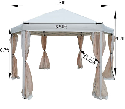 Comfort Living Spaces 13 Ft. W x 13 Ft. D x 9.2ft Pop-Up Gazebo Tent Outdoor Canopy Hexagonal Canopies Gazebos & Pergolas 6 Sided for Patio Garden Backyard Sun Shelter BBQ Garden Events with Strong Steel Frame Storage Bag