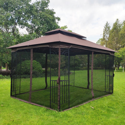 Comfort Living Spaces 13x10 Outdoor Patio Gazebo Canopy Tent With Ventilated Double Roof And Mosquito net(Detachable Mesh Screen On All Sides),Suitable for Lawn, Garden, Backyard and Deck,Brown Top