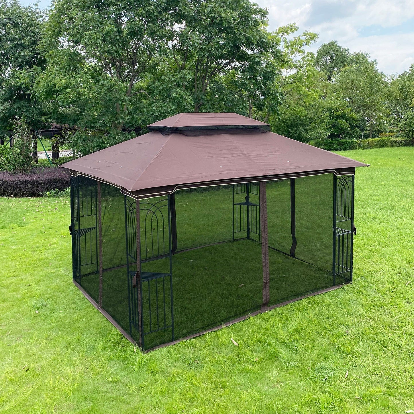 Comfort Living Spaces 13x10 Outdoor Patio Gazebo Canopy Tent With Ventilated Double Roof And Mosquito net(Detachable Mesh Screen On All Sides),Suitable for Lawn, Garden, Backyard and Deck,Brown Top