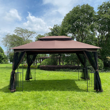 Comfort Living Spaces 13x10 Outdoor Patio Gazebo Canopy Tent With Ventilated Double Roof And Mosquito net(Detachable Mesh Screen On All Sides),Suitable for Lawn, Garden, Backyard and Deck,Brown Top