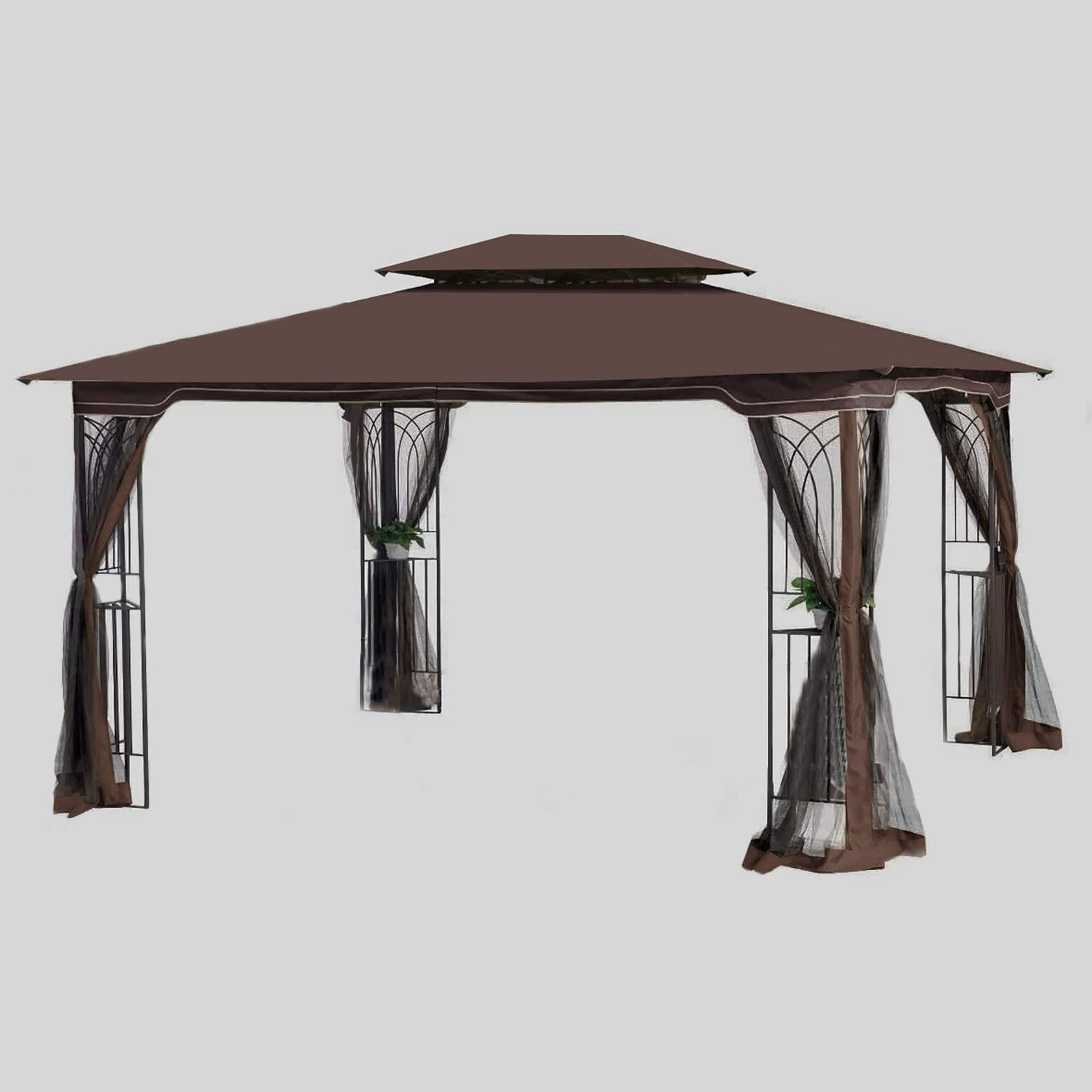 Comfort Living Spaces 13x10 Outdoor Patio Gazebo Canopy Tent With Ventilated Double Roof And Mosquito net(Detachable Mesh Screen On All Sides),Suitable for Lawn, Garden, Backyard and Deck,Brown Top