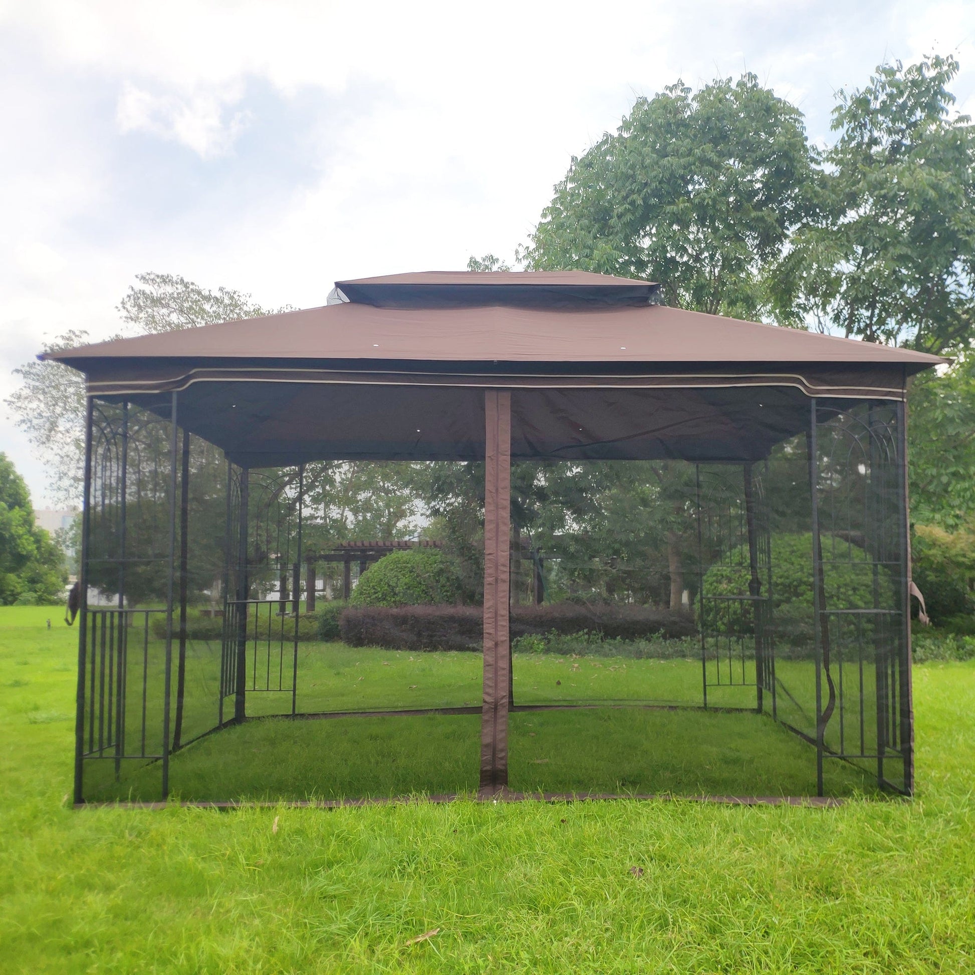 Comfort Living Spaces 13x10 Outdoor Patio Gazebo Canopy Tent With Ventilated Double Roof And Mosquito net(Detachable Mesh Screen On All Sides),Suitable for Lawn, Garden, Backyard and Deck,Brown Top