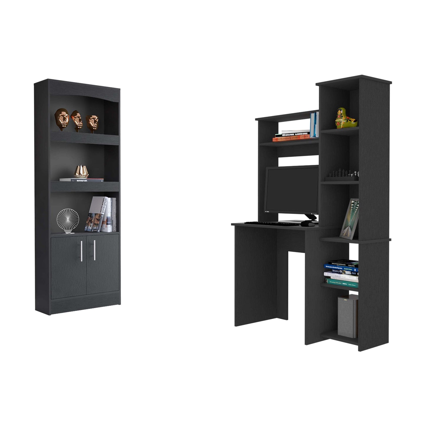 Comfort Living Spaces 2 Piece Office Set, Bookcase + Desk, Black