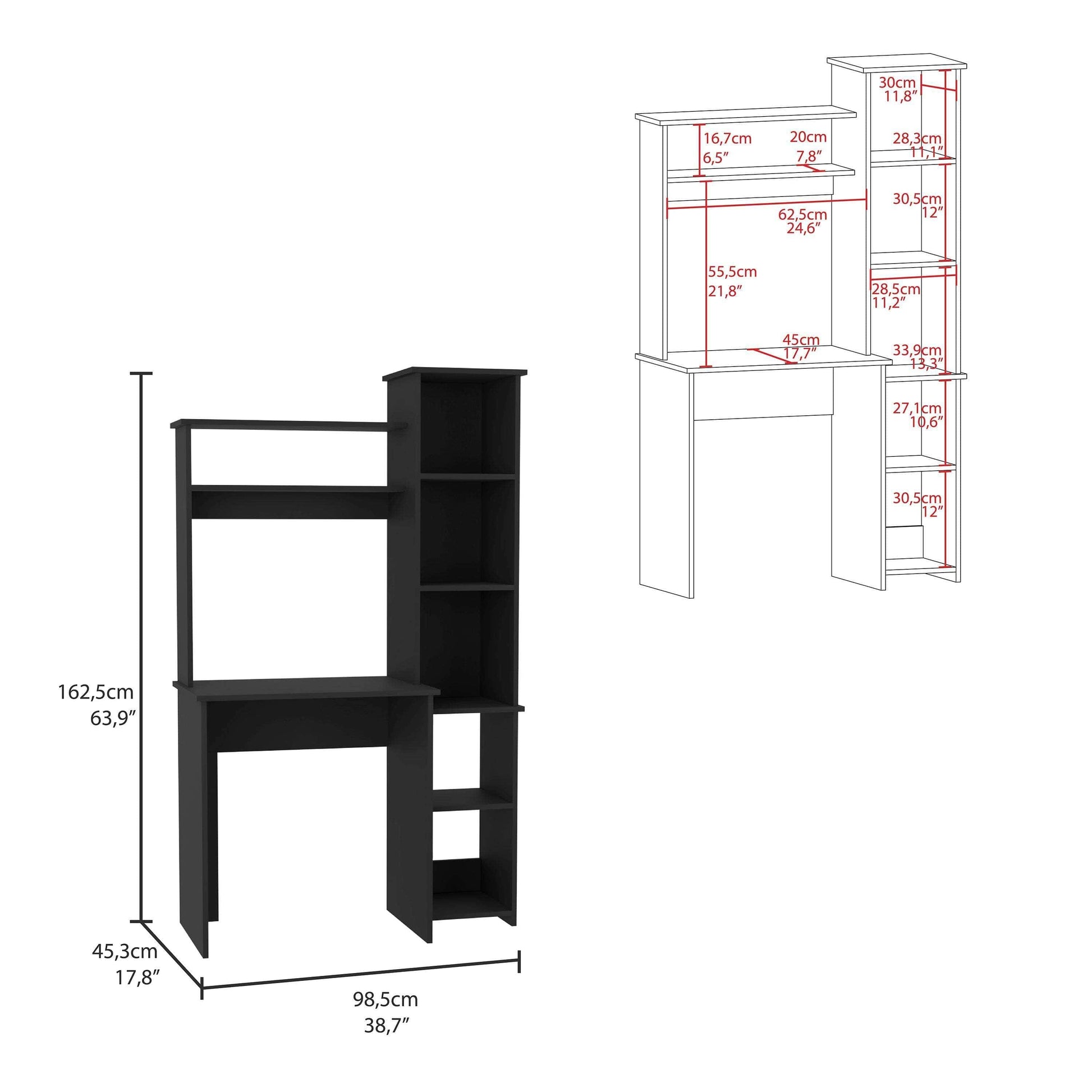 Comfort Living Spaces 2 Piece Office Set, Bookcase + Desk, Black