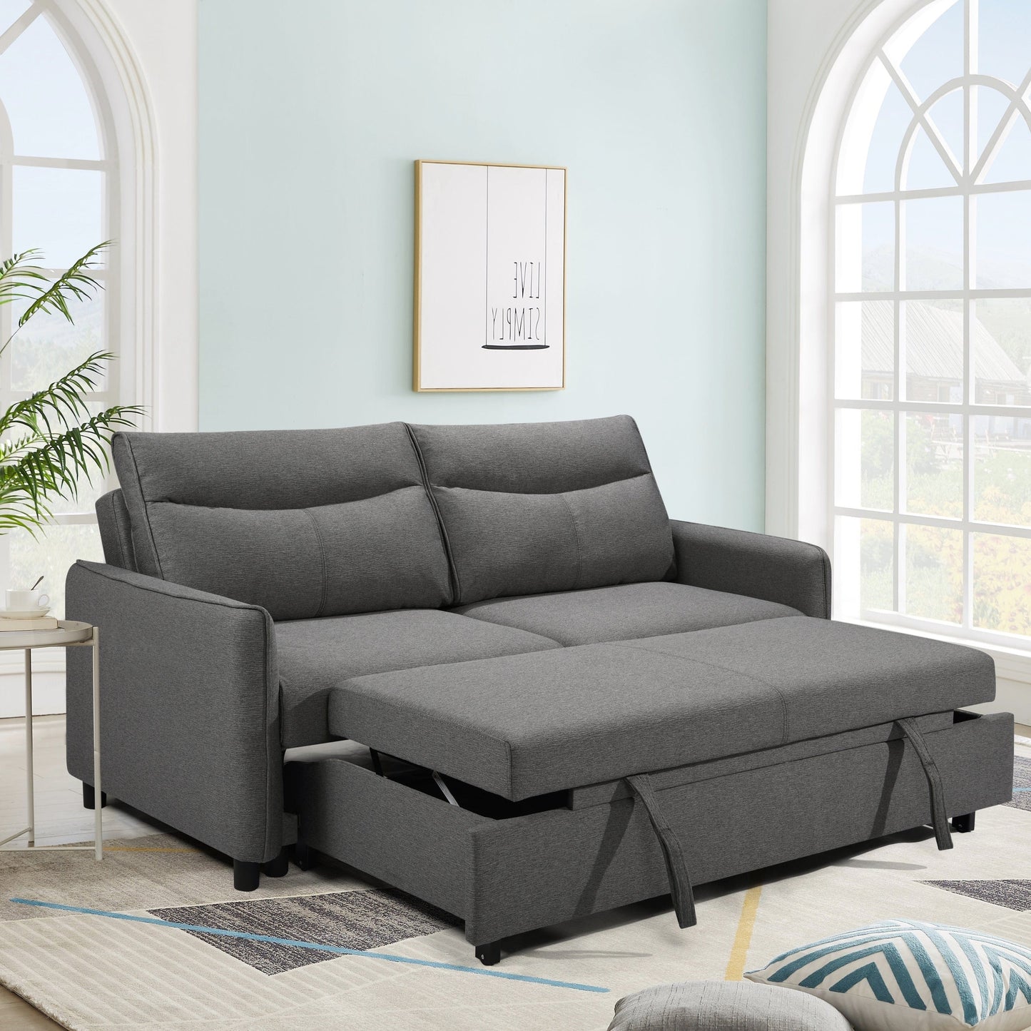 Comfort Living Spaces 3 in 1 Convertible Sleeper Sofa Bed, Modern Fabric Loveseat Futon Sofa Couch w/Pullout Bed, Small Love Seat Lounge Sofa w/Reclining Backrest, Furniture for Living Room, Grey