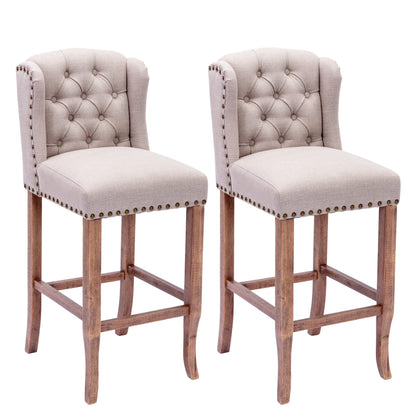 Comfort Living Spaces 30 Inches Seat Height Bar Chairs Set of 2,Wing Back Farmhouse Nailhead Trim Upholstered Bar stools with Tufted Upholstered ,Cream