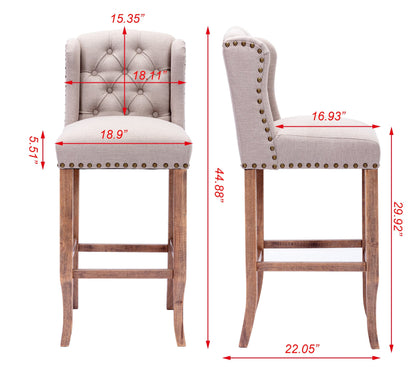 Comfort Living Spaces 30 Inches Seat Height Bar Chairs Set of 2,Wing Back Farmhouse Nailhead Trim Upholstered Bar stools with Tufted Upholstered ,Cream