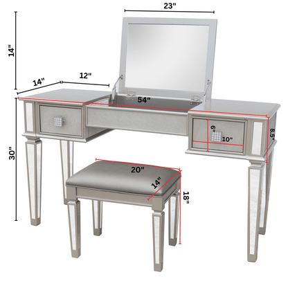 Comfort Living Spaces 30" Makeup Vanities Desk With Flip Top Dressing Table With Drawers,  Wood Makeup Vanity Table Set With Stool Use For Women, Girl Bedroom Furniture Combo