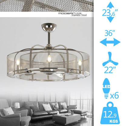 Comfort Living Spaces 36 in. 24W LED light bulb ceiling fan with stainess net frame