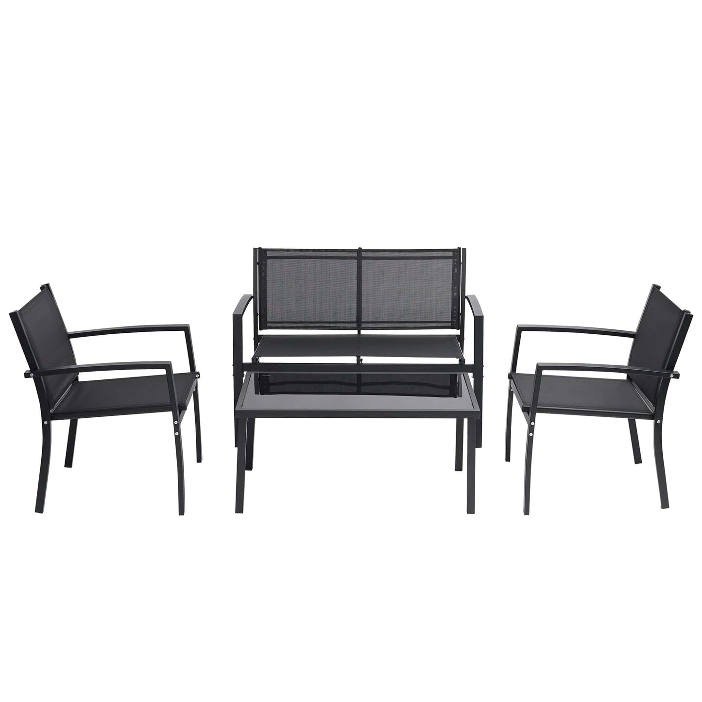 Comfort Living Spaces 4 Pieces Patio Furniture Set Outdoor Garden Patio Conversation Sets Poolside Lawn Chairs with Glass Coffee Table Porch Furniture (Black)