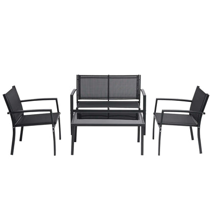 Comfort Living Spaces 4 Pieces Patio Furniture Set Outdoor Garden Patio Conversation Sets Poolside Lawn Chairs with Glass Coffee Table Porch Furniture (Black)