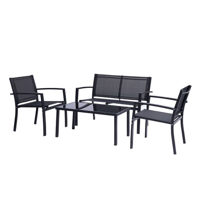 Comfort Living Spaces 4 Pieces Patio Furniture Set Outdoor Garden Patio Conversation Sets Poolside Lawn Chairs with Glass Coffee Table Porch Furniture (Black)