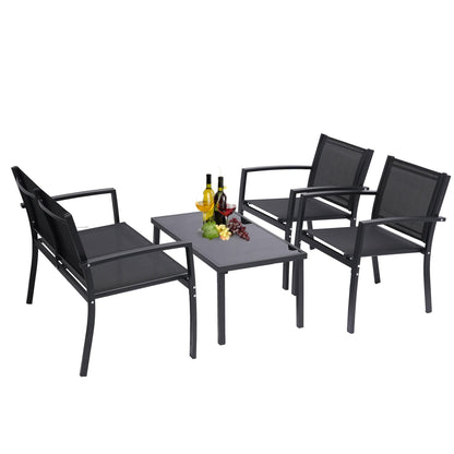 Comfort Living Spaces 4 Pieces Patio Furniture Set Outdoor Garden Patio Conversation Sets Poolside Lawn Chairs with Glass Coffee Table Porch Furniture (Black)