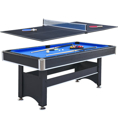 Comfort Living Spaces 6-ft Pool Table with Table Tennis Top - Black with Blue Felt