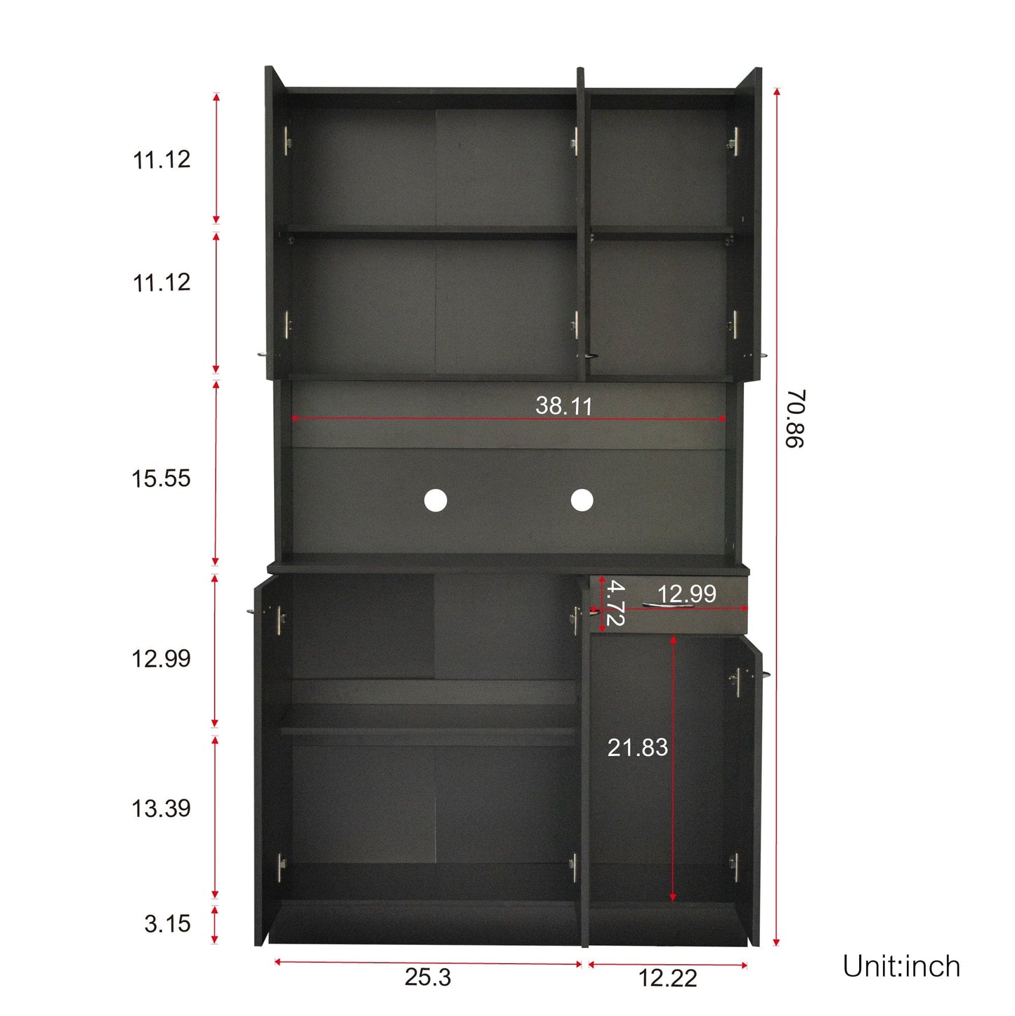 Comfort Living Spaces 70.87" Tall Wardrobe& Kitchen Cabinet, with 6-Doors, 1-Open Shelves and 1-Drawer for bedroom,Black