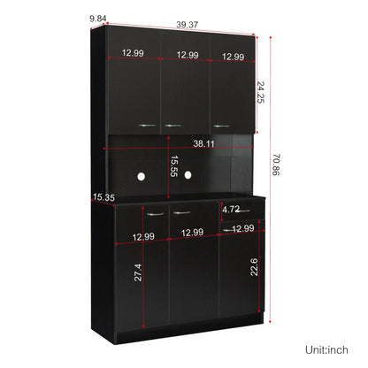 Comfort Living Spaces 70.87" Tall Wardrobe& Kitchen Cabinet, with 6-Doors, 1-Open Shelves and 1-Drawer for bedroom,Black