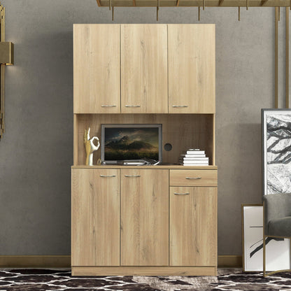 Comfort Living Spaces 70.87" Tall Wardrobe& Kitchen Cabinet, with 6-Doors, 1-Open Shelves and 1-Drawer for bedroom,Rustic Oak