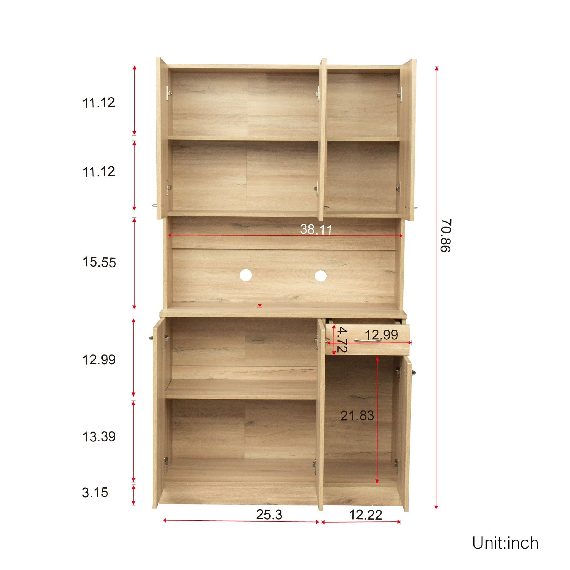 Comfort Living Spaces 70.87" Tall Wardrobe& Kitchen Cabinet, with 6-Doors, 1-Open Shelves and 1-Drawer for bedroom,Rustic Oak