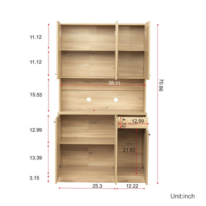 Comfort Living Spaces 70.87" Tall Wardrobe& Kitchen Cabinet, with 6-Doors, 1-Open Shelves and 1-Drawer for bedroom,Rustic Oak