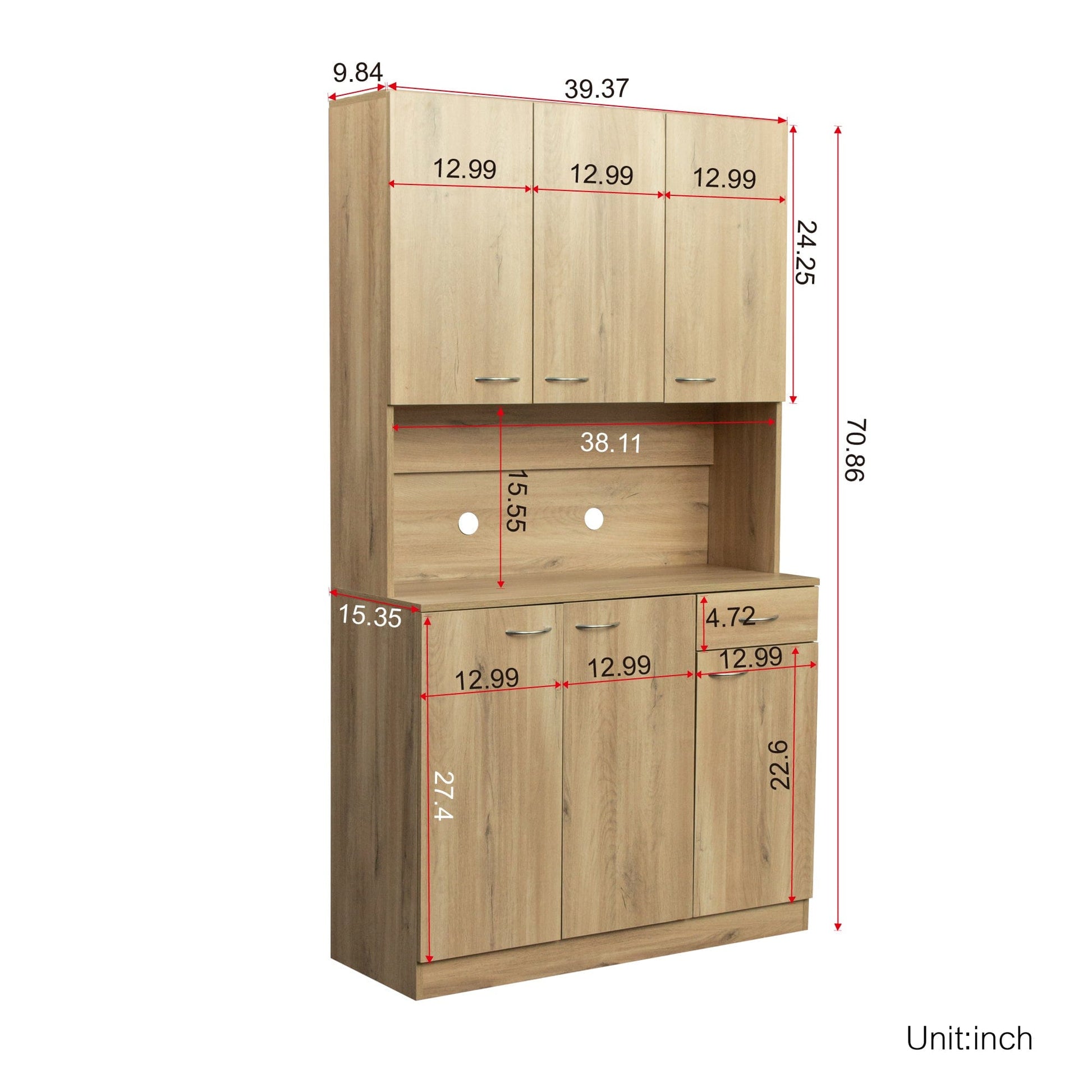 Comfort Living Spaces 70.87" Tall Wardrobe& Kitchen Cabinet, with 6-Doors, 1-Open Shelves and 1-Drawer for bedroom,Rustic Oak