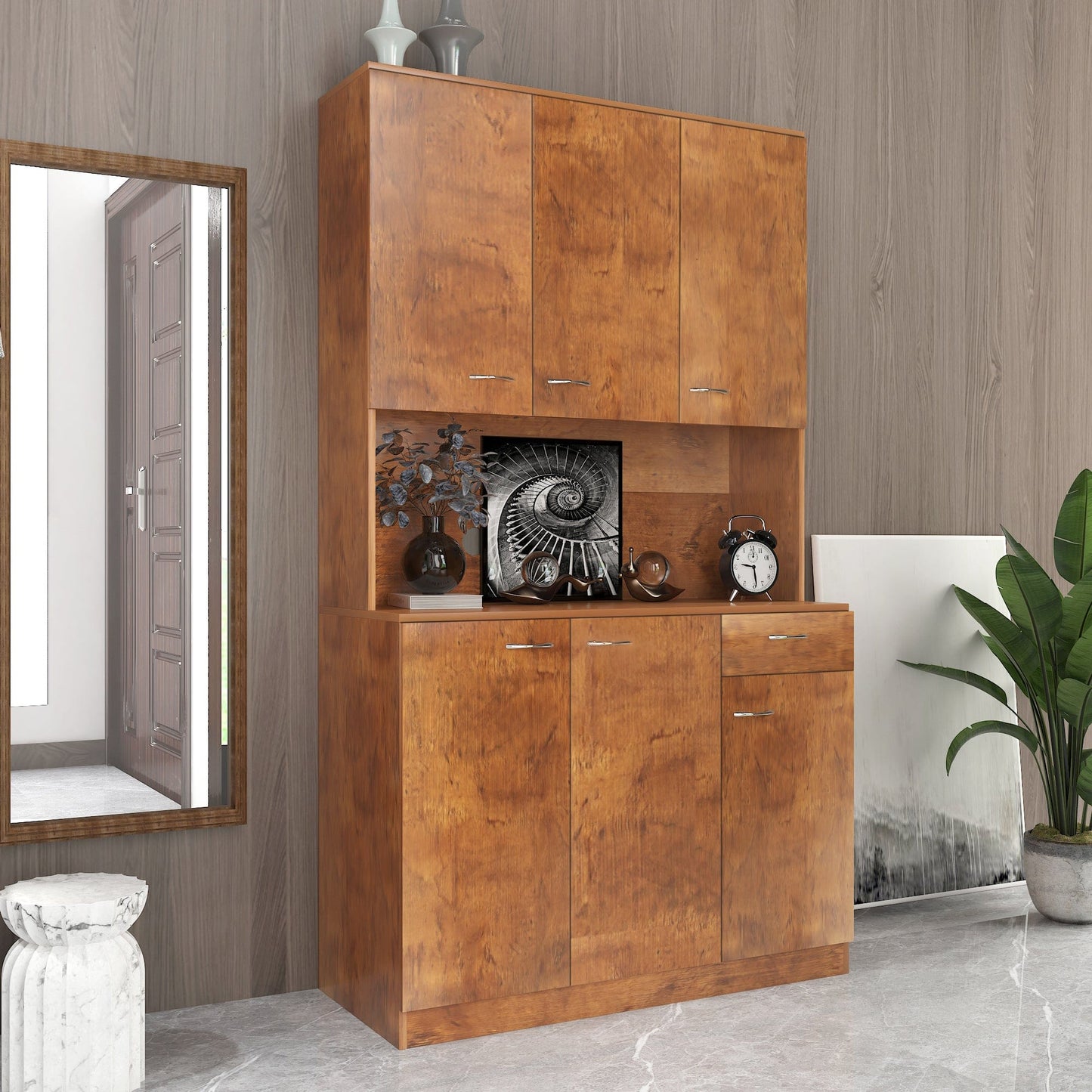 Comfort Living Spaces 70.87" Tall Wardrobe& Kitchen Cabinet, with 6-Doors, 1-Open Shelves and 1-Drawer for bedroom,Walnut