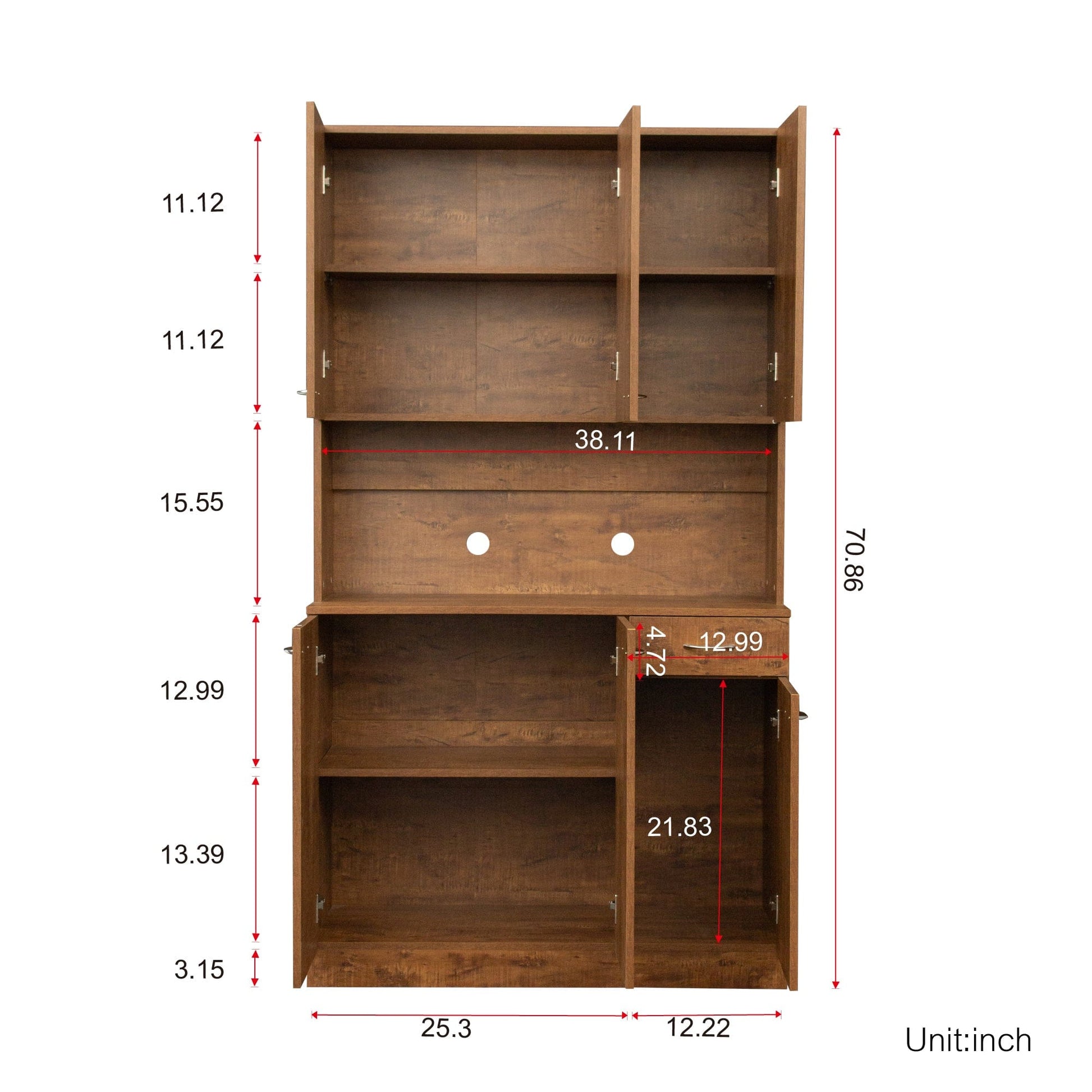 Comfort Living Spaces 70.87" Tall Wardrobe& Kitchen Cabinet, with 6-Doors, 1-Open Shelves and 1-Drawer for bedroom,Walnut