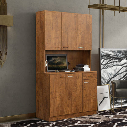 Comfort Living Spaces 70.87" Tall Wardrobe& Kitchen Cabinet, with 6-Doors, 1-Open Shelves and 1-Drawer for bedroom,Walnut