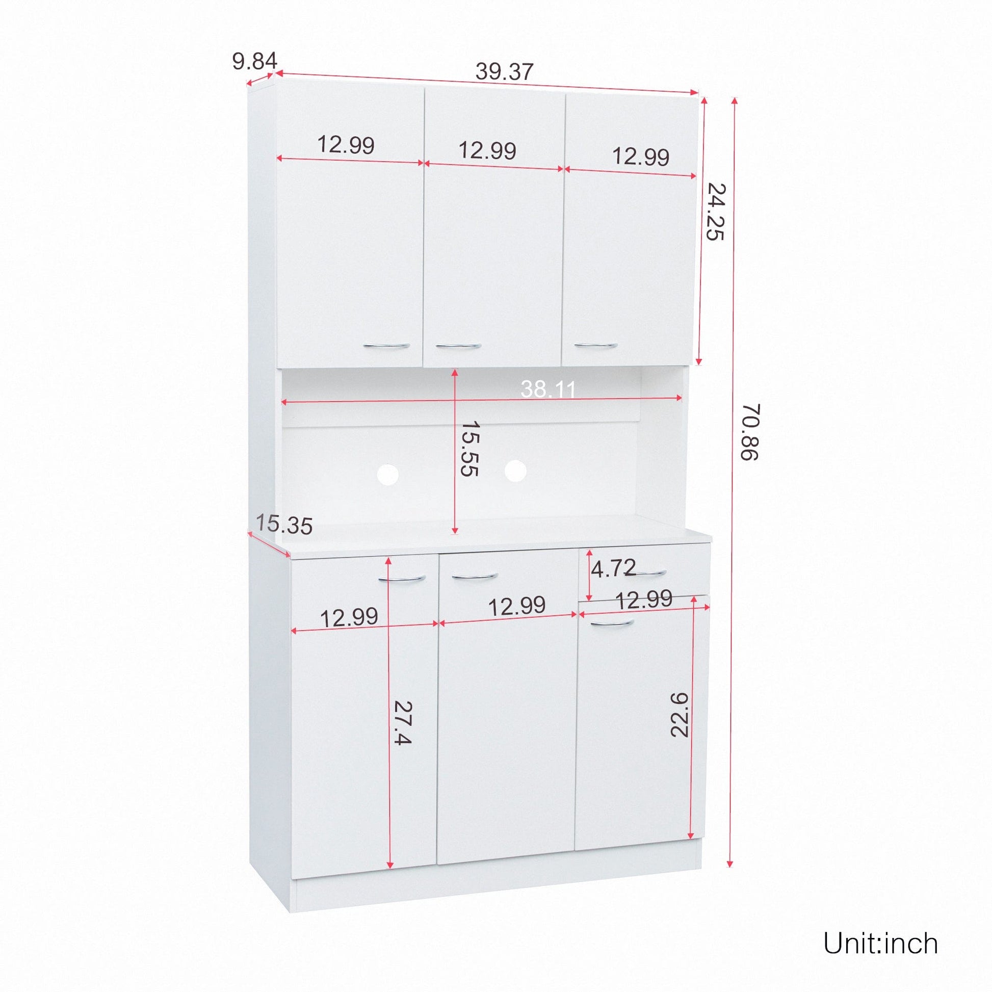 Comfort Living Spaces 70.87" Tall Wardrobe& Kitchen Cabinet, with 6-Doors, 1-Open Shelves and 1-Drawer for bedroom,White