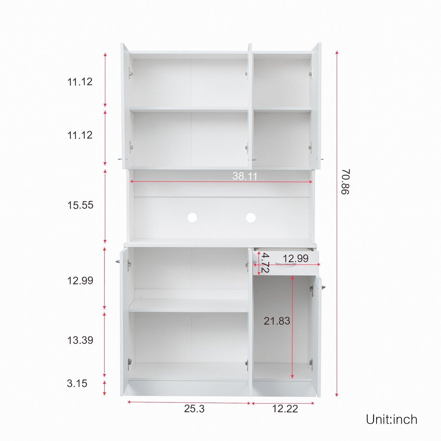 Comfort Living Spaces 70.87" Tall Wardrobe& Kitchen Cabinet, with 6-Doors, 1-Open Shelves and 1-Drawer for bedroom,White