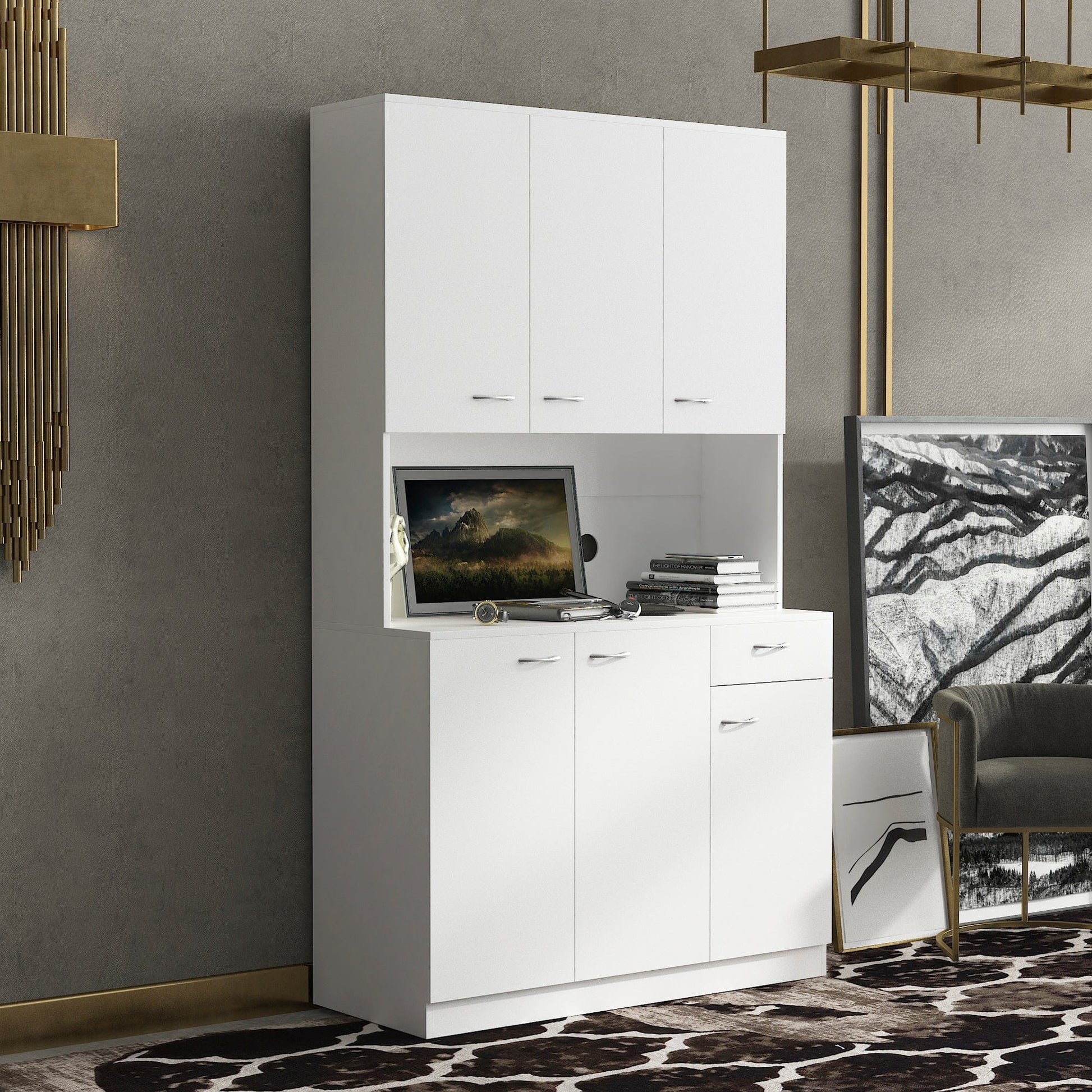 Comfort Living Spaces 70.87" Tall Wardrobe& Kitchen Cabinet, with 6-Doors, 1-Open Shelves and 1-Drawer for bedroom,White