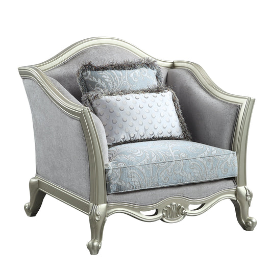 Comfort Living Spaces ACME Qunsia Chair w/2 Pillows, Light Gray Linen & Champagne Finish LV01119