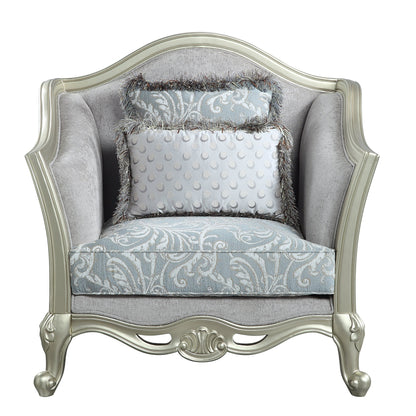 Comfort Living Spaces ACME Qunsia Chair w/2 Pillows, Light Gray Linen & Champagne Finish LV01119