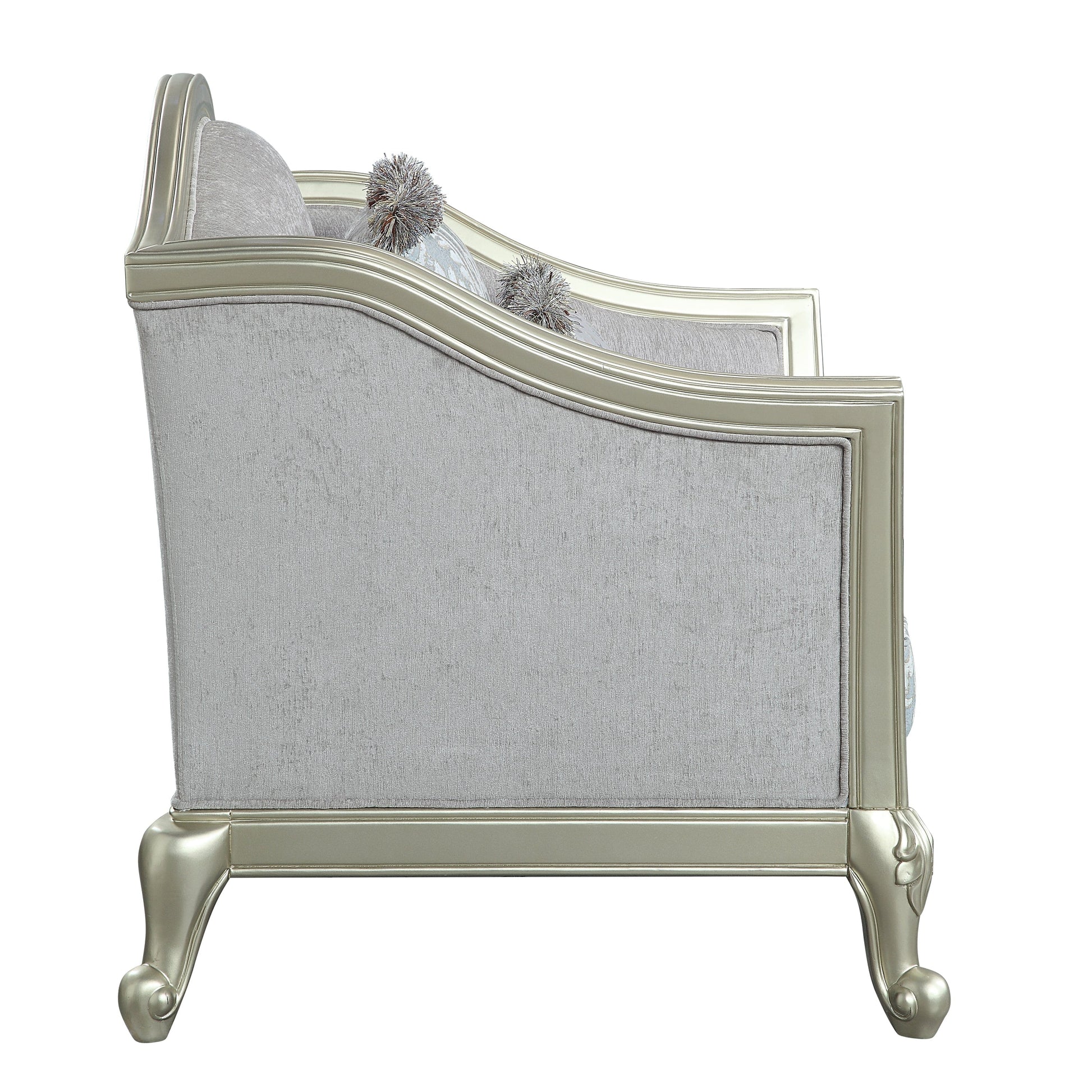 Comfort Living Spaces ACME Qunsia Chair w/2 Pillows, Light Gray Linen & Champagne Finish LV01119