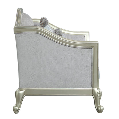 Comfort Living Spaces ACME Qunsia Chair w/2 Pillows, Light Gray Linen & Champagne Finish LV01119