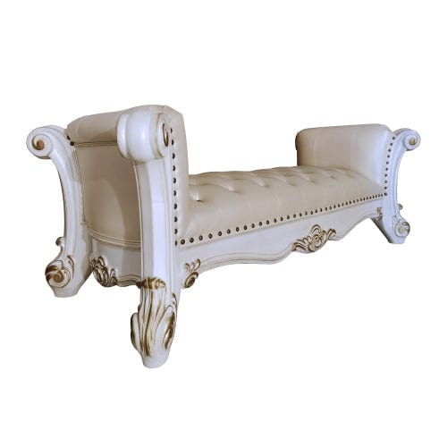 Comfort Living Spaces ACME Vendome Bench, Synthetic Leather & Antique Pearl Finish