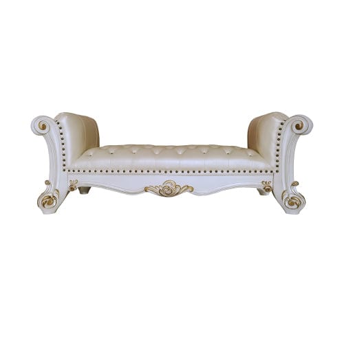 Comfort Living Spaces ACME Vendome Bench, Synthetic Leather & Antique Pearl Finish