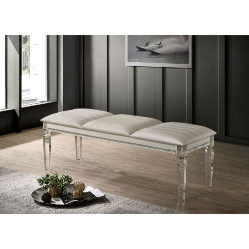 Comfort Living Spaces Antique Classic Pearl White 1pc Bench Only Contemporary Solid wood Acrylic Legs Crystal And Mirror Accent