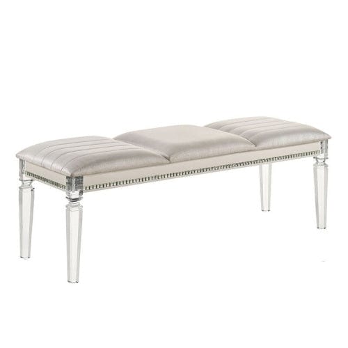 Comfort Living Spaces Antique Classic Pearl White 1pc Bench Only Contemporary Solid wood Acrylic Legs Crystal And Mirror Accent