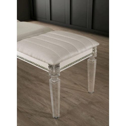 Comfort Living Spaces Antique Classic Pearl White 1pc Bench Only Contemporary Solid wood Acrylic Legs Crystal And Mirror Accent