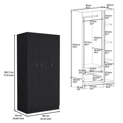 Comfort Living Spaces Armoires DEPOT E-SHOP Westbury Wardrobe Armoire with 3-Doors and 2-Inner Drawers, Black