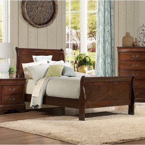 Comfort Living Spaces Bedroom Furniture sets Sleigh Bed-Louis Philippe Style-1pc. Brown Cherry Finish-Traditional Design