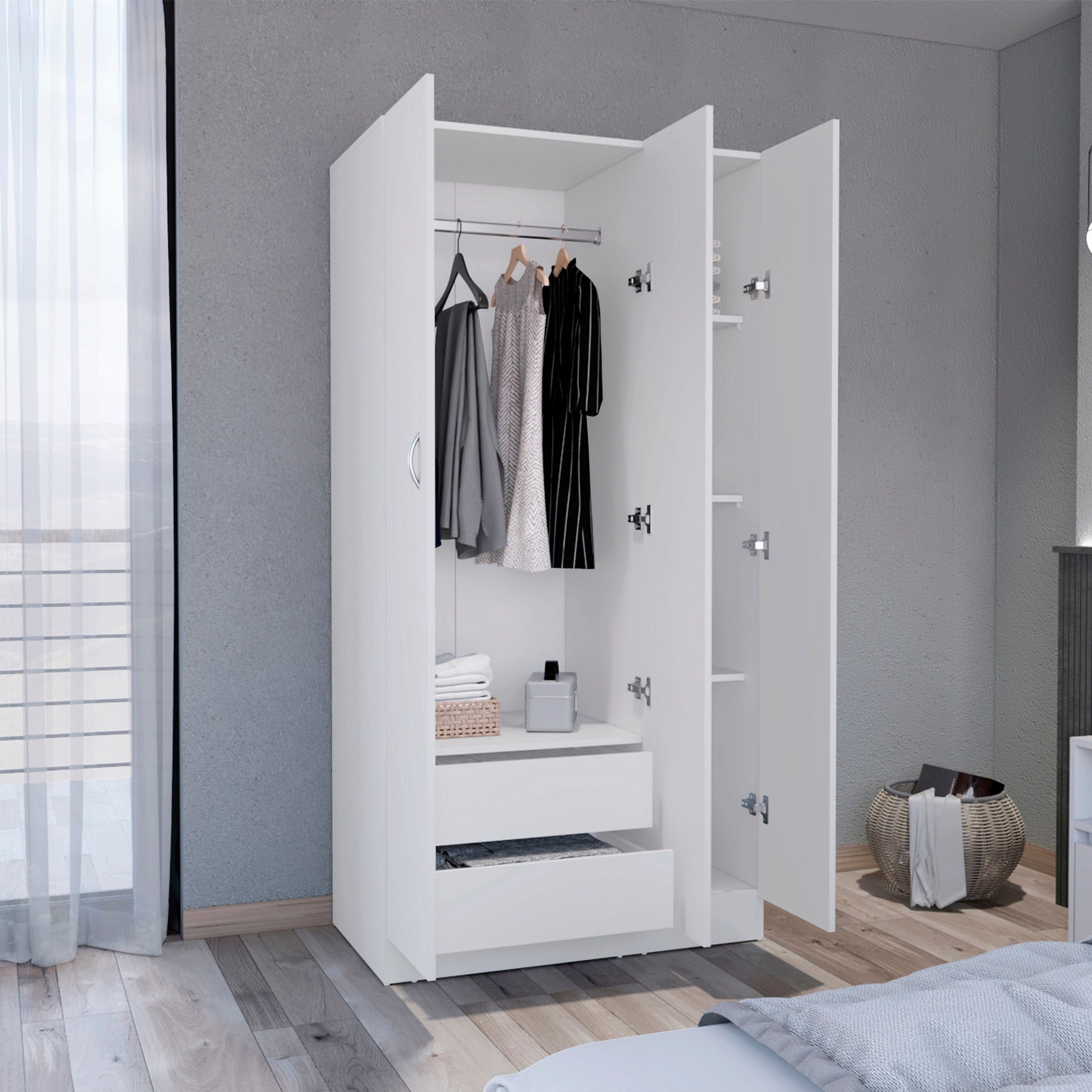 Comfort Living Spaces DEPOT E-SHOP Westbury Wardrobe Armoire with 3-Doors and 2-Inner Drawers, White