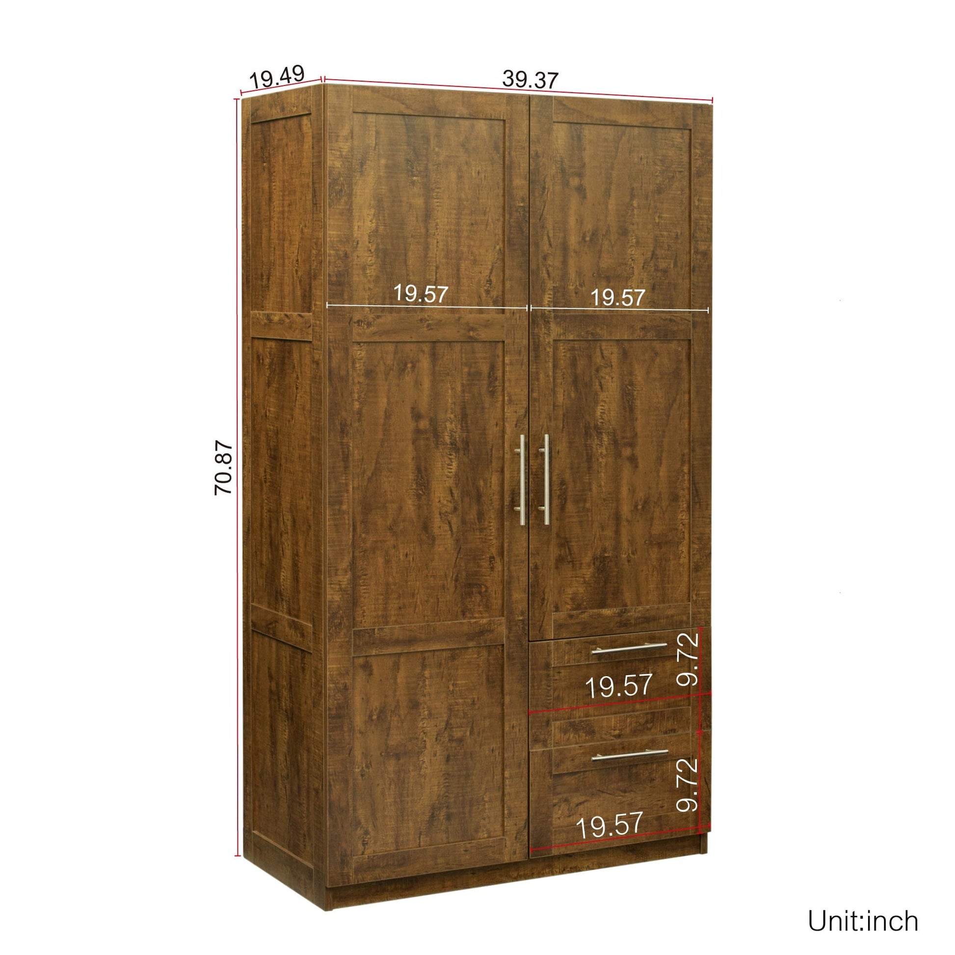 Comfort Living Spaces High wardrobe and kitchen cabinet with 2 doors, 2 drawers and 5 storage spaces,walnut