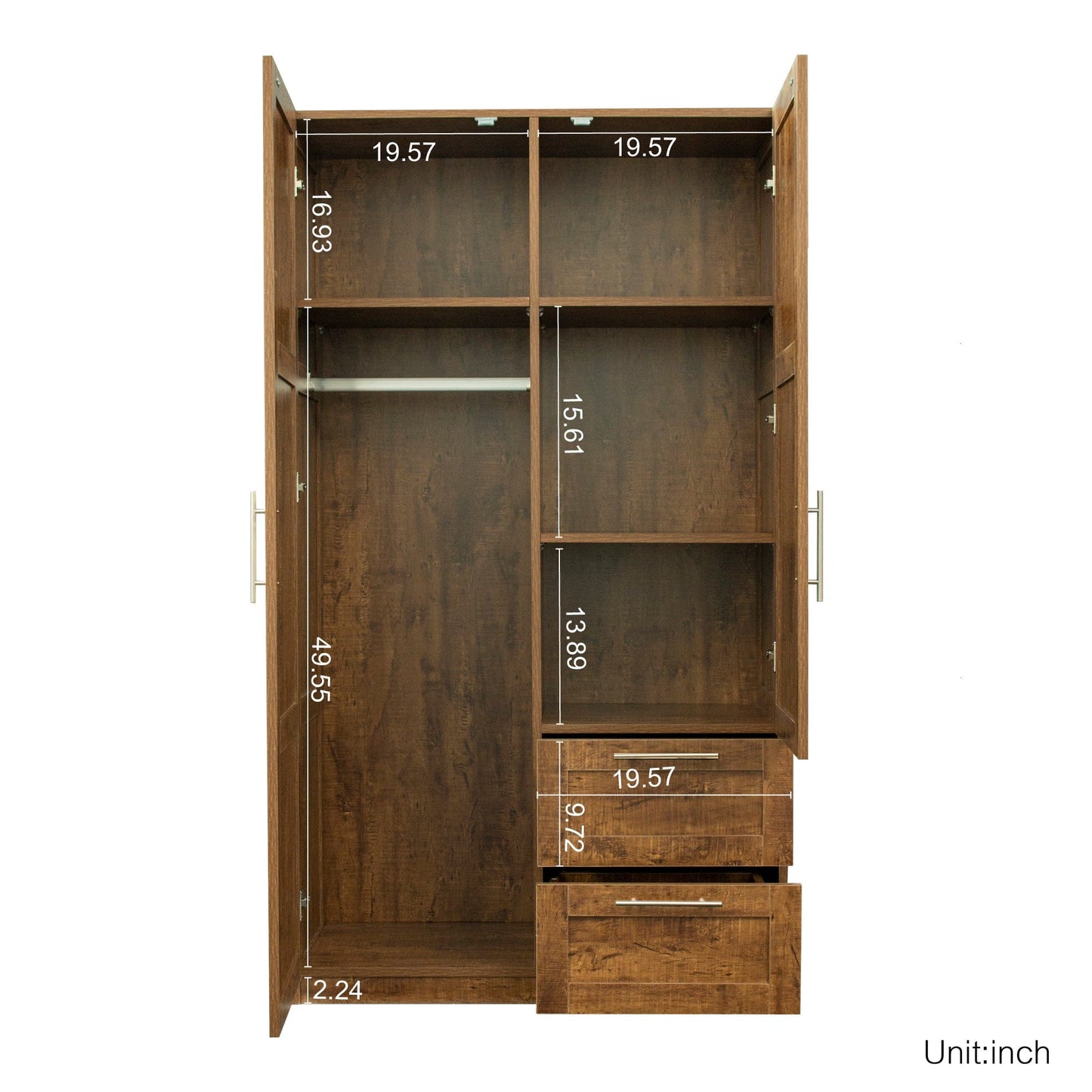 Comfort Living Spaces High wardrobe and kitchen cabinet with 2 doors, 2 drawers and 5 storage spaces,walnut