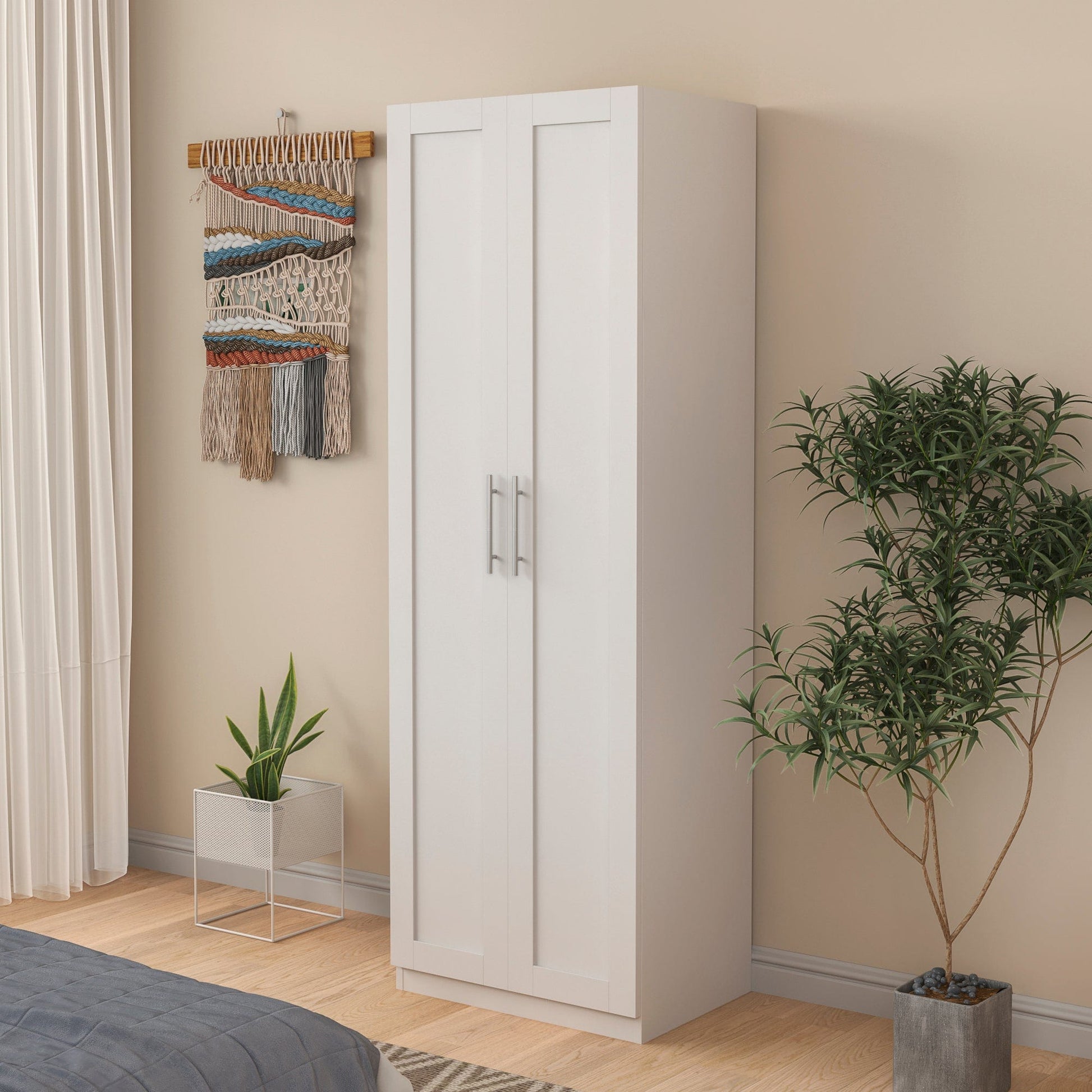 Comfort Living Spaces High wardrobe and kitchen cabinet with 2 doors and 3 partitions to separate 4 storage spaces, White